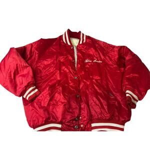 Vintage XL DeLong Red Satin Bomber Jacket Helen Senators Baseball Montana